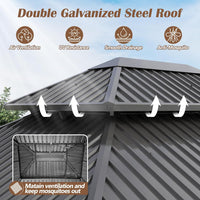 12' X 14' Wood Gazebo, Outdoor Hardtop Gazebo with Wood Posts and Galvanized Steel Doule Roof, Wooden Frame Gazebos with Netting and Curtains for Patio, Backyard, Deck Garden