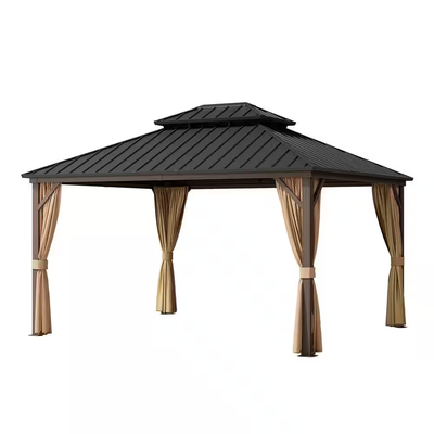 Outdoor Gazebo Built to Create Lasting Gathering Spaces, 12x14 Ft Aluminum Frame, Double Steel Roof, Mosquito Netting