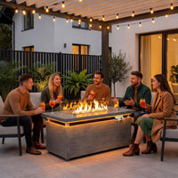 50000 BTU Rectangular Fire Pit Table with Golden Led Light Metal Table Top Outdoor Propane Fire Pit Table