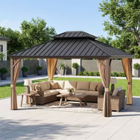 Outdoor Gazebo Built to Create Lasting Gathering Spaces, 12x14 Ft Aluminum Frame, Double Steel Roof, Mosquito Netting