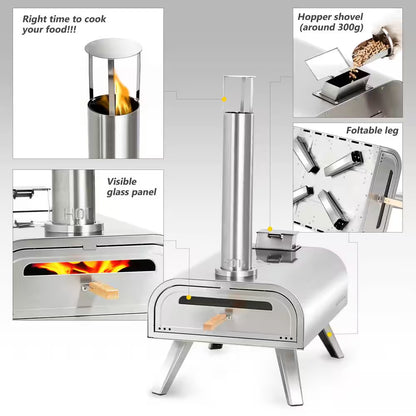 16 In. Wood Pellet Pizza Oven in Stainless Steel, Portable Outdoor Pizza Grill