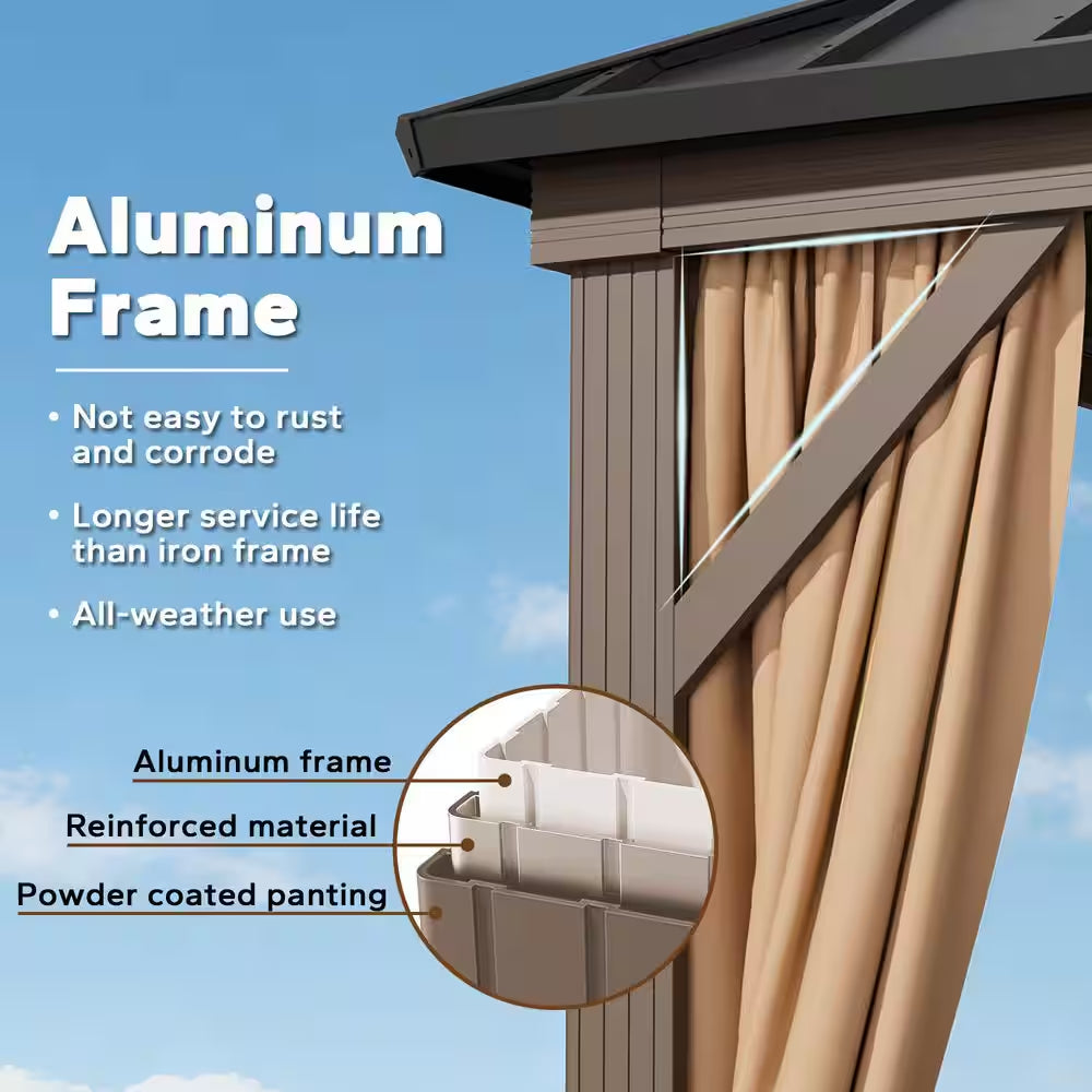 12 Ft. X 14 Ft. Aluminum Outdoor Gazebo with Double Galvanized Steel Roof, Mosquito Netting and Curtains