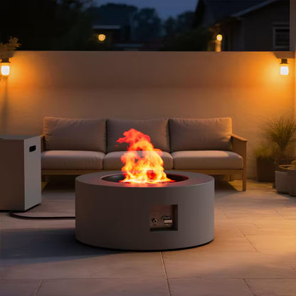 30 In. round Propane Fire Pit Table 50,000 BTU Gray Outdoor Fire Table with Lid, Rocks and Cover-Backyard Fire Pit