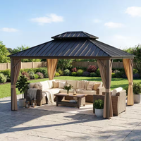 Outdoor Gazebo Built to Create Lasting Gathering Spaces, 12x14 Ft Aluminum Frame, Double Steel Roof, Mosquito Netting