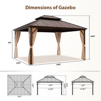 Outdoor Gazebo Built to Create Lasting Gathering Spaces, 12x14 Ft Aluminum Frame, Double Steel Roof, Mosquito Netting