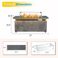 50000 BTU Rectangular Fire Pit Table with Golden Led Light Metal Table Top Outdoor Propane Fire Pit Table