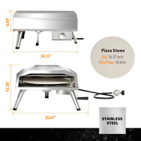 Propane Pizza Oven Built for Backyard Cooking, 16 Inch Rotating Stone, 932°F Max Temp, Stainless Steel