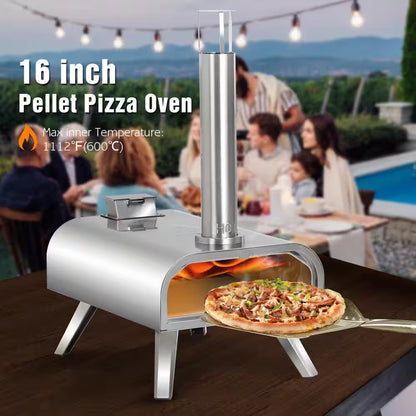 16 In. Wood Pellet Pizza Oven in Stainless Steel, Portable Outdoor Pizza Grill