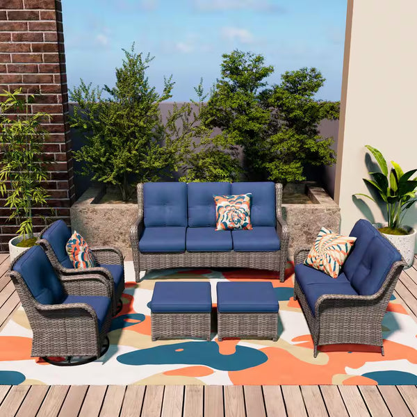 Outdoor Patio Conversation Set Designed for Gatherings, 6-Piece, Swivel Rocker Chairs, Steel Frame