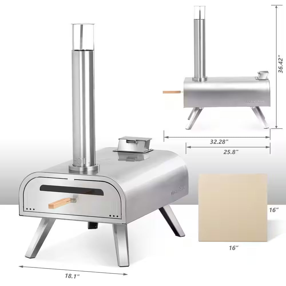 16 In. Wood Pellet Pizza Oven in Stainless Steel, Portable Outdoor Pizza Grill