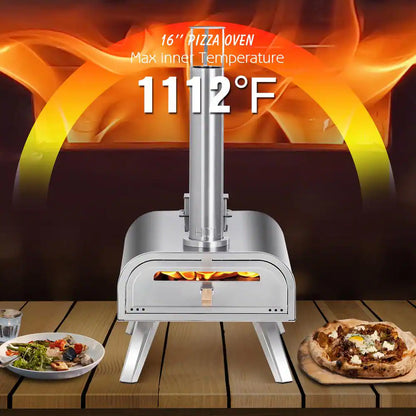 16 In. Wood Pellet Pizza Oven in Stainless Steel, Portable Outdoor Pizza Grill