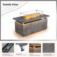 50000 BTU Rectangular Fire Pit Table with Golden Led Light Metal Table Top Outdoor Propane Fire Pit Table