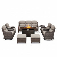 Outdoor Patio Furniture Set Built for All-Season Gathering, Fire Pit Table, Swivel Chairs, 6-Inch Cushions