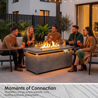 50000 BTU Rectangular Fire Pit Table with Golden Led Light Metal Table Top Outdoor Propane Fire Pit Table