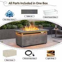 50000 BTU Rectangular Fire Pit Table with Golden Led Light Metal Table Top Outdoor Propane Fire Pit Table