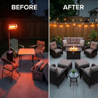 9-Piece Outdoor Patio Furniture Set with Fire Pit Table,Swivel Chairs and 6" Thick Cushions,Sectional Sofa and Ottomans,Patio Conversation Set for Porch Deck Garden Backyard — Before & After