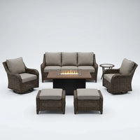 9-Piece Outdoor Patio Furniture Set with Fire Pit Table,Swivel Chairs and 6" Thick Cushions,Sectional Sofa and Ottomans,Patio Conversation Set for Porch Deck Garden Backyard — Studio Shot