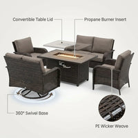 9-Piece Outdoor Patio Furniture Set with Fire Pit Table,Swivel Chairs and 6" Thick Cushions,Sectional Sofa and Ottomans,Patio Conversation Set for Porch Deck Garden Backyard — How It Works